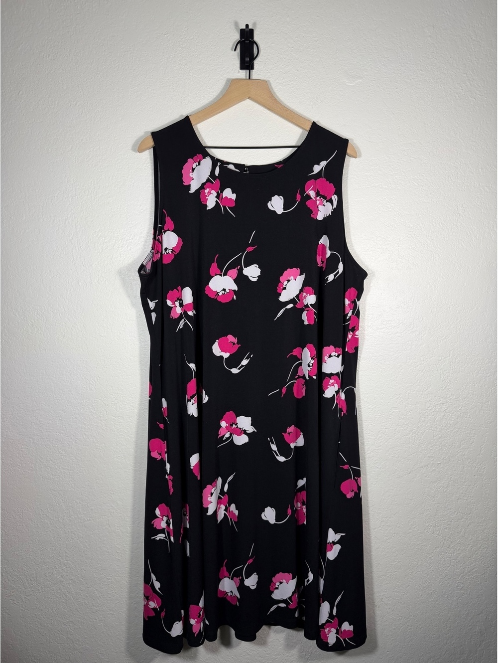 Susan Graver Black Pink Floral Sleeveless A-Line Midi Dress Size 2X - Picture 1 of 6